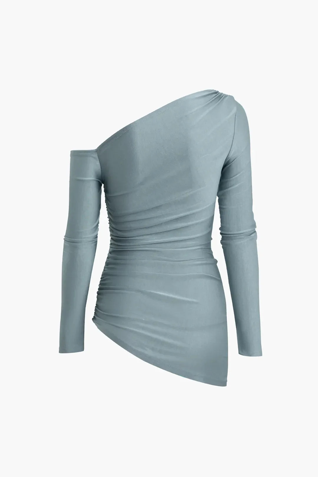 Mia Blue Asymmetrical Ruched Long Sleeve Top and Slim Fit Pants Set