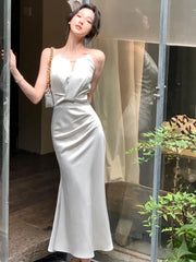 Neue Sommer Fleck Frauen Midi Kleid Elegante Ärmellose Feste Halter Schlank Meerjungfrau Abend Party Kleider Prom Robe Ein Stück Vestido 