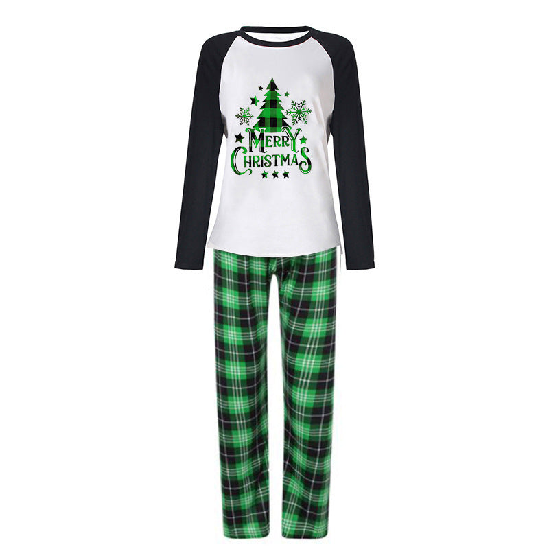 Green Plaid Christmas Tree Pattern Family Matching Pajamas Sets (with Pet's dog clothes)