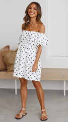 Short Sleeve Off Shoulder Printed Dress