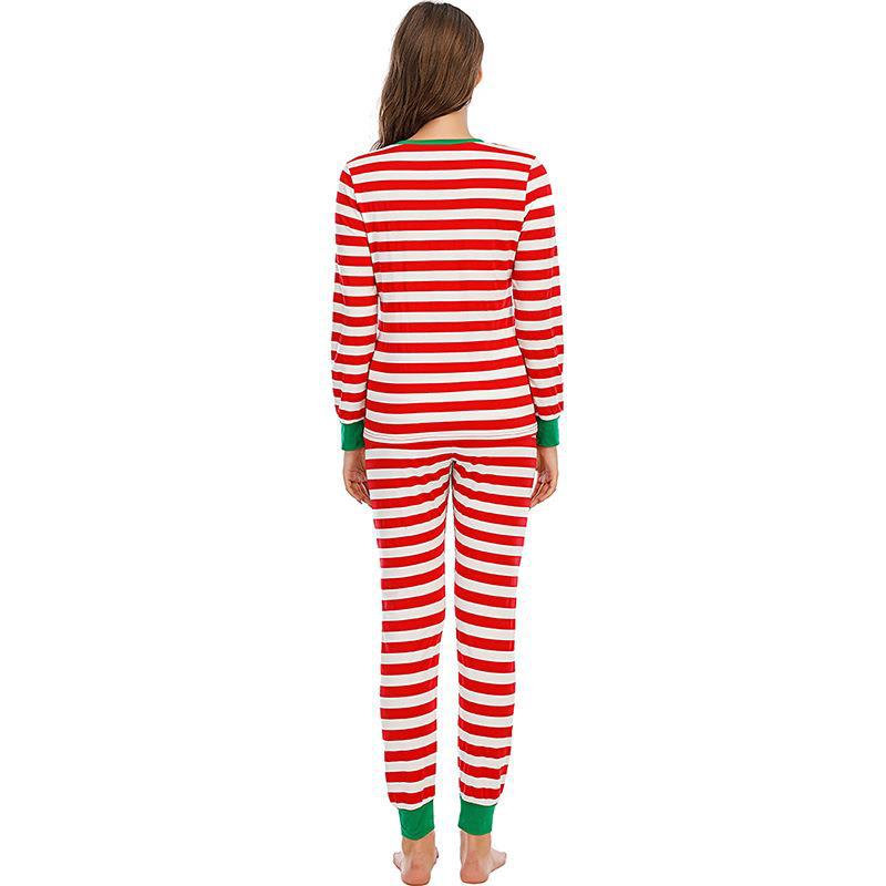 Red and White Striped Green  Collar Family Matching Pajamas Set