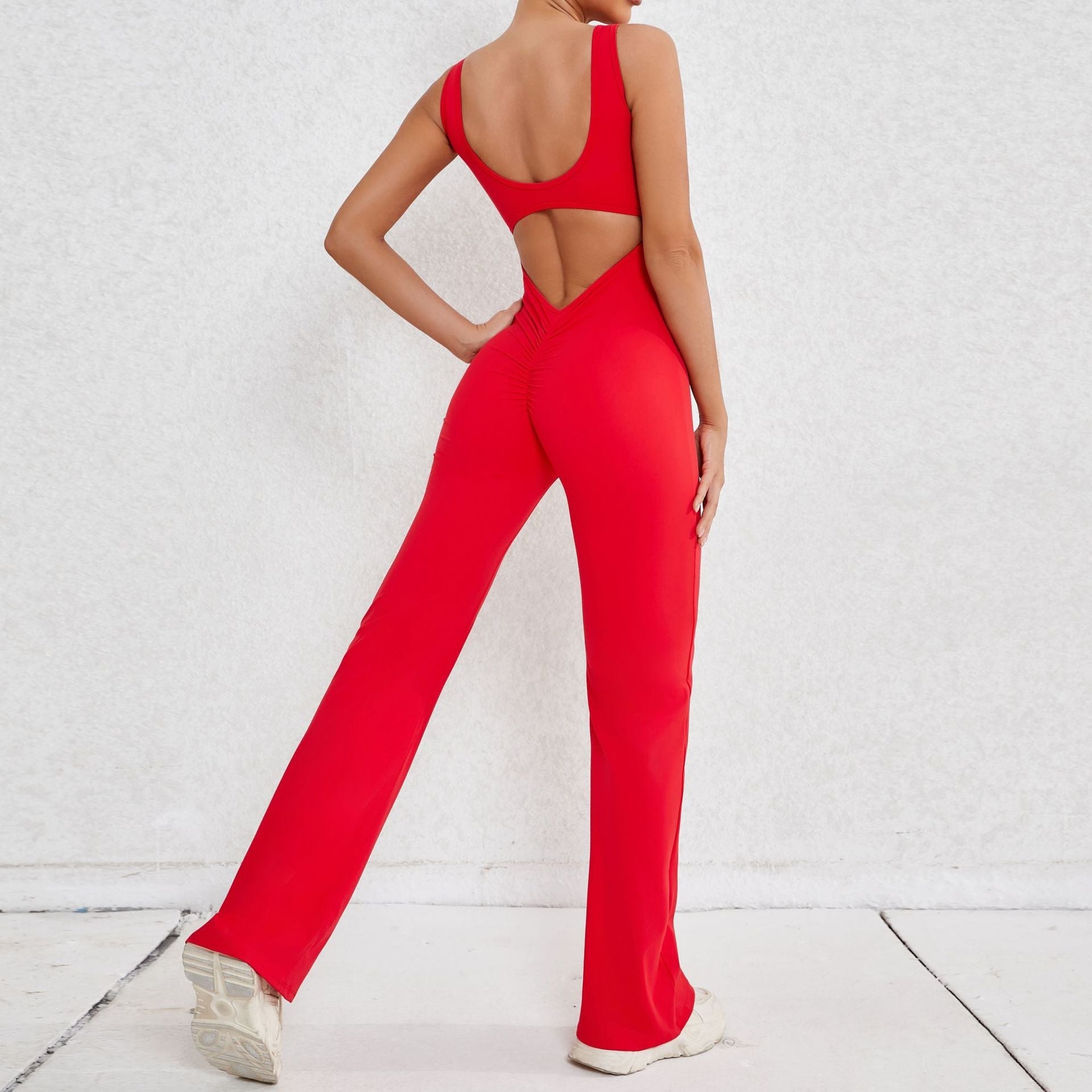 Autumn Sand Hollow Out Cutout Beauty Back One Piece Peach Hip Lifting Yoga Jumpsuit