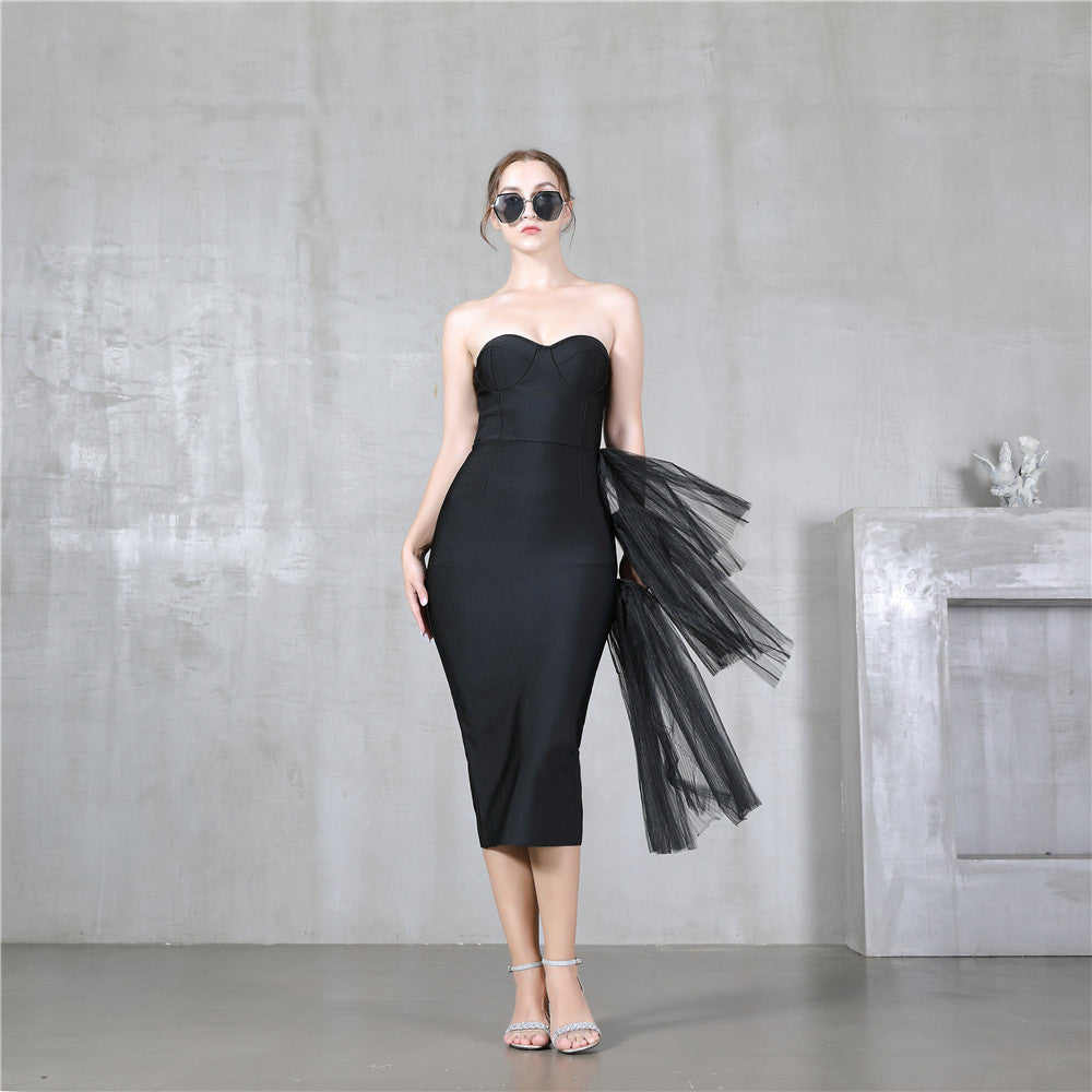 Bandage One Piece Dress: Elegant Slim Fit Tube Top Tulle Dress