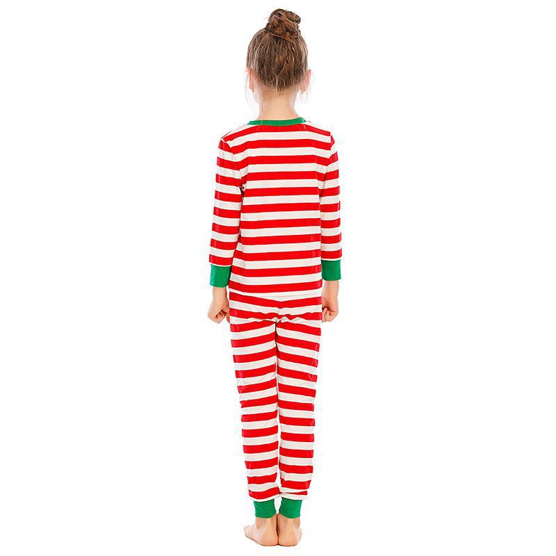 Red and White Striped Green  Collar Family Matching Pajamas Set