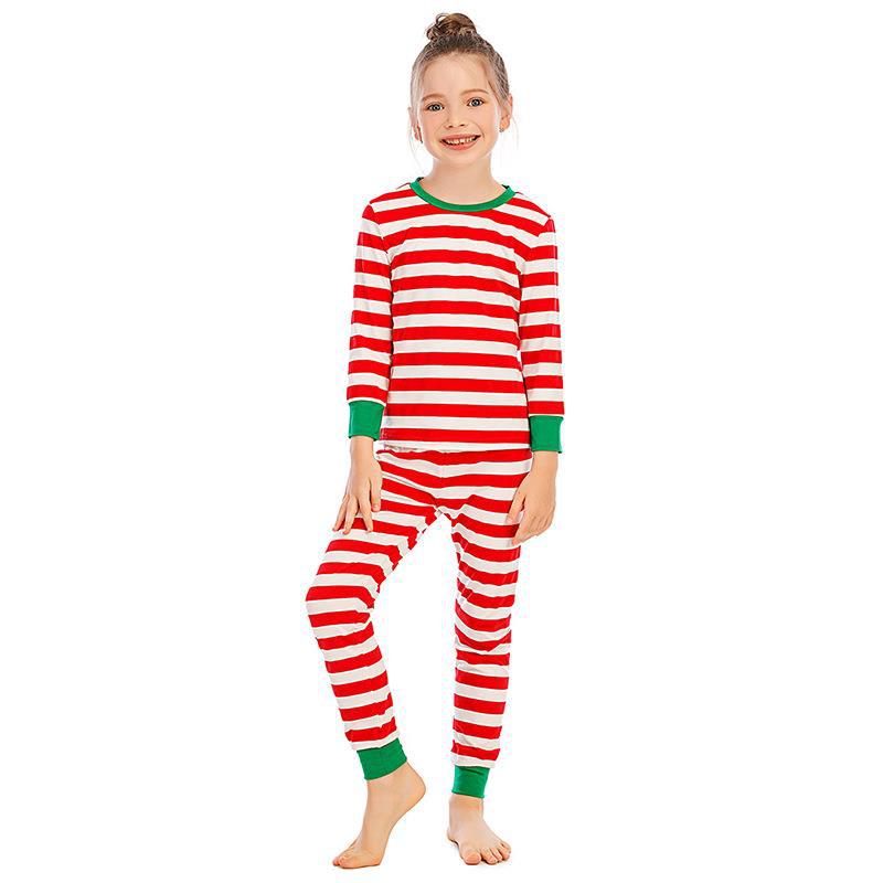 Red and White Striped Green  Collar Family Matching Pajamas Set