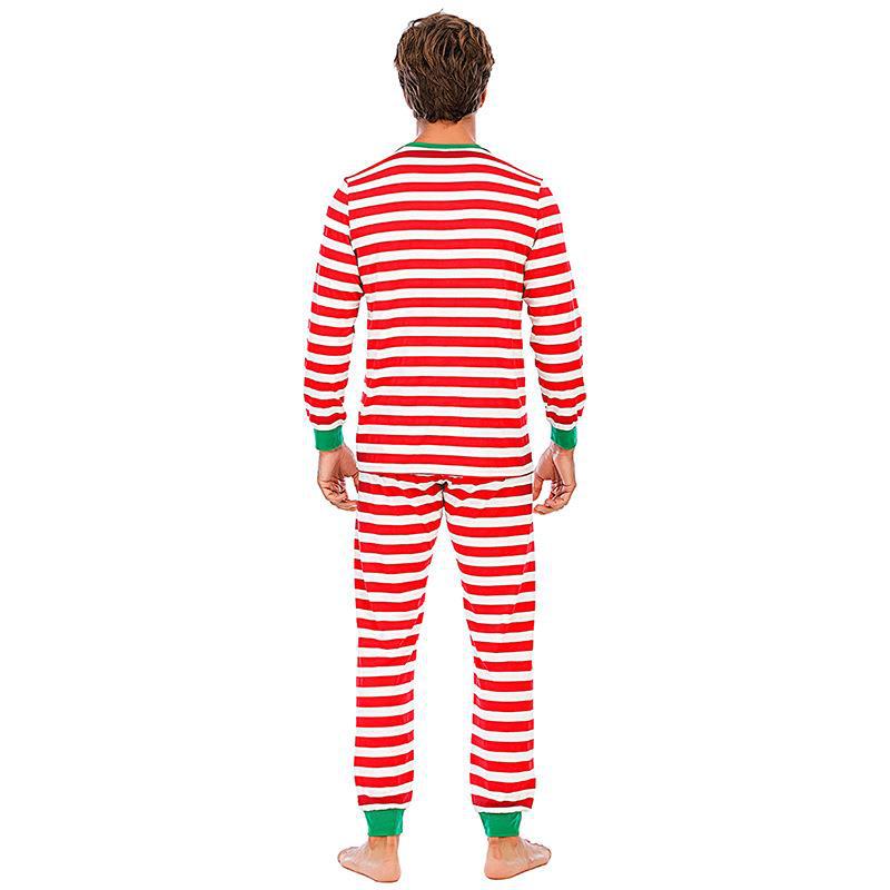 Red and White Striped Green Collar Family Matching Pajamas Set