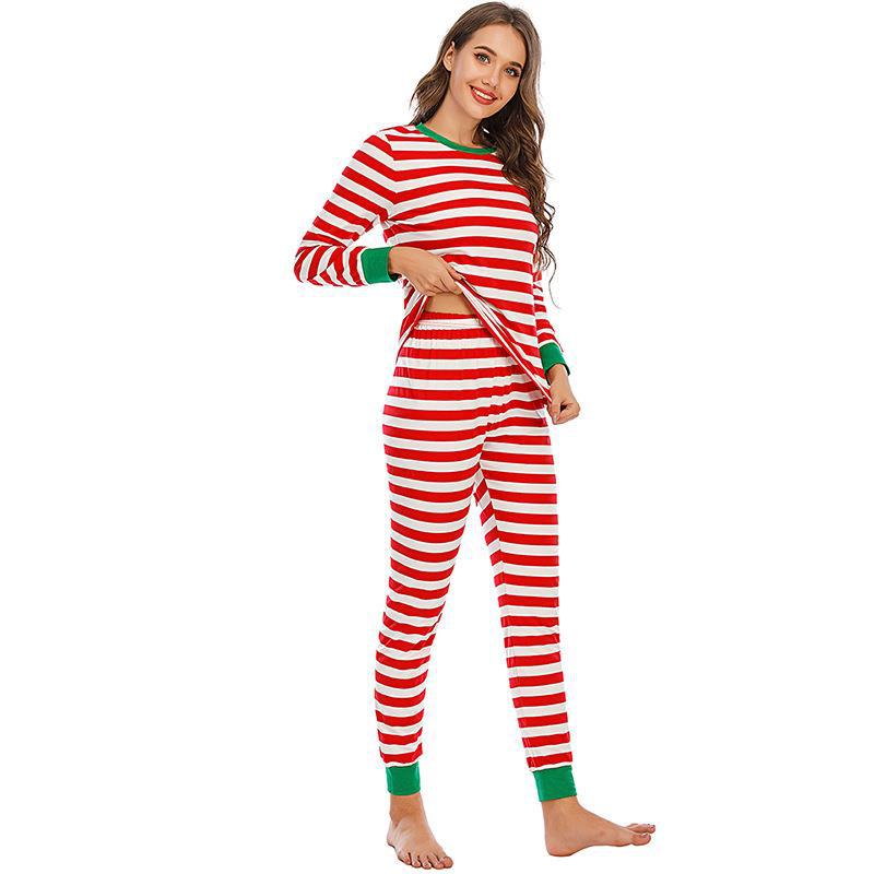 Red and White Striped Green  Collar Family Matching Pajamas Set