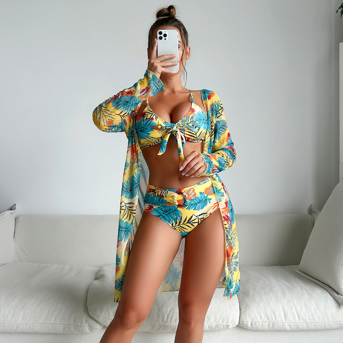 Swimsuit Women Two Piece Printed Long Sleeve Bikini Set – Internet Celebrity Style