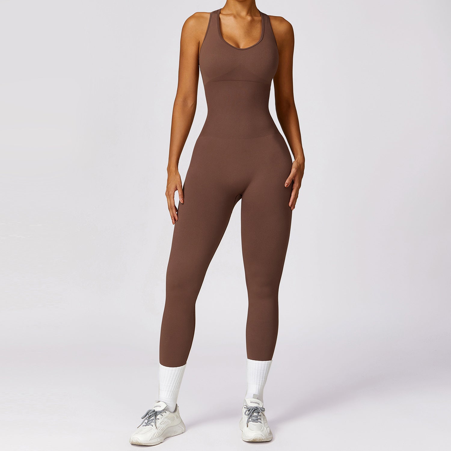 Spring Gym Seamless Yoga Jumpsuit – Belly Contracting & Back Shaping One Piece for Women