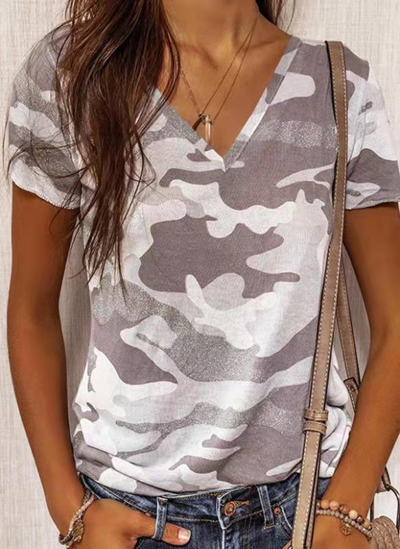 Fashion Slim Leopard Print V-neck Short Sleeve Top