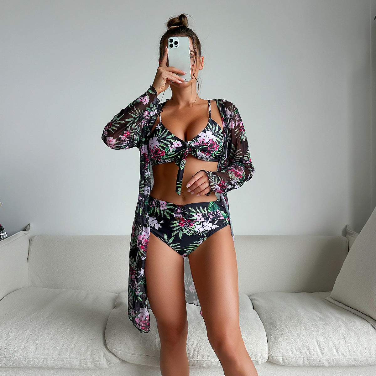 Swimsuit Women Two Piece Printed Long Sleeve Bikini Set – Internet Celebrity Style