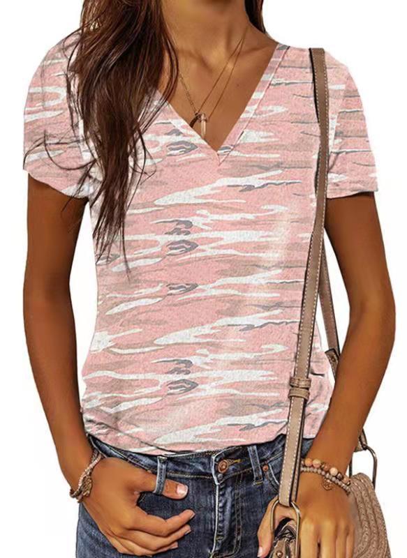 Fashion Slim Leopard Print V-neck Short Sleeve Top