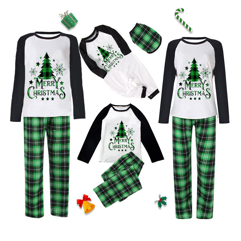 Green Plaid Christmas Tree Pattern Family Matching Pajamas Sets (with Pet's dog clothes)