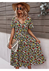 Short Sleeve Floral Print Bohemian Holiday Dress