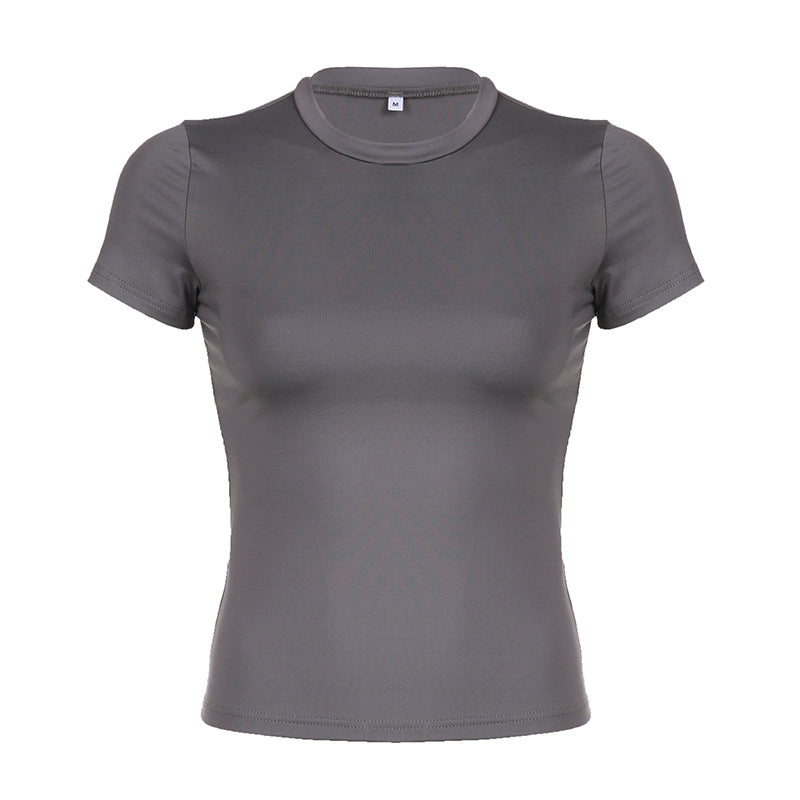 Lässiges, einfarbiges Pullover-T-Shirt mit Rundhalsausschnitt für Damen – Sexy Street-Tops mit schmaler Passform 