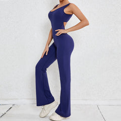 Autumn Sand Hollow Out Cutout Beauty Back One Piece Peach Hip Lifting Yoga Jumpsuit