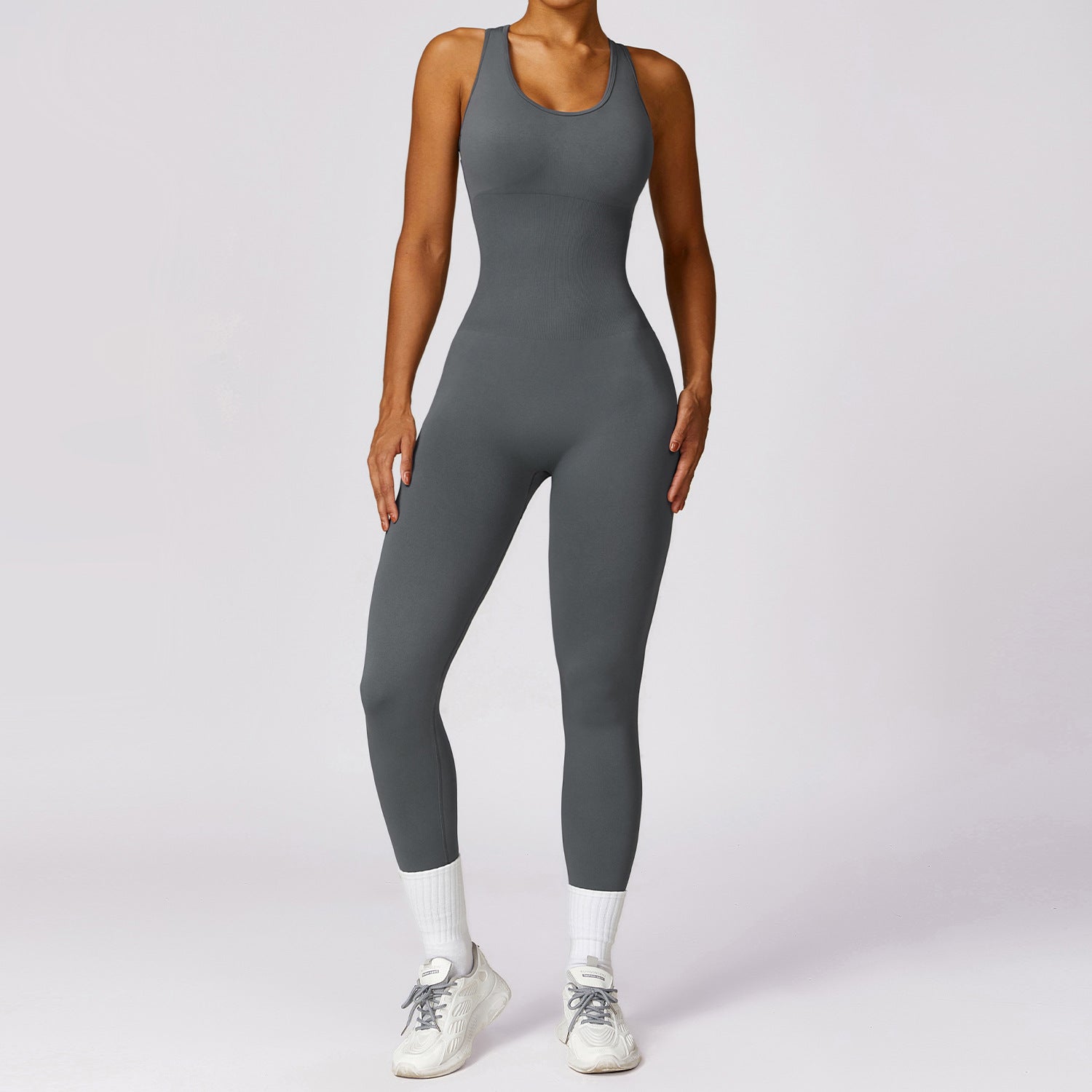 Spring Gym Seamless Yoga Jumpsuit – Belly Contracting & Back Shaping One Piece for Women