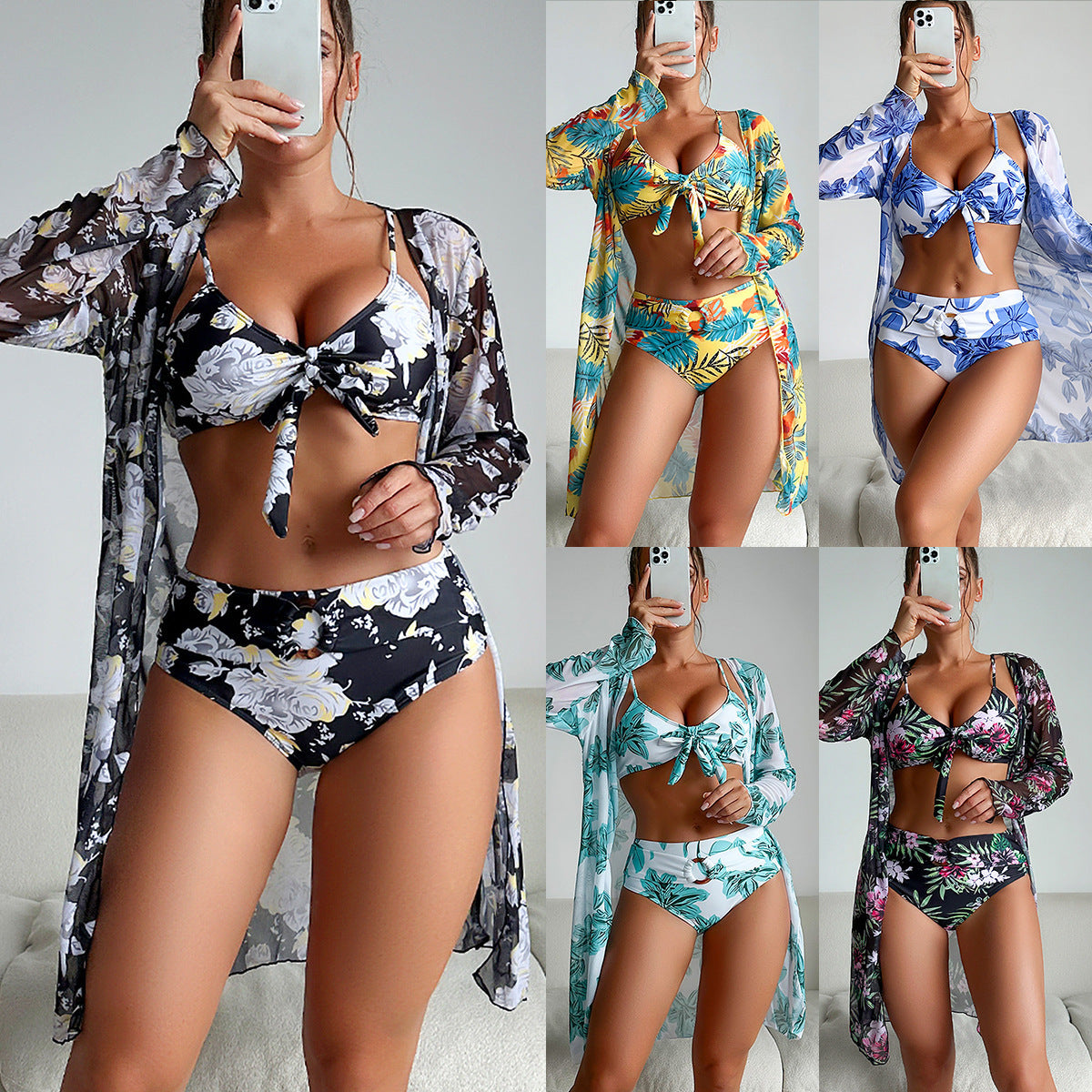 Swimsuit Women Two Piece Printed Long Sleeve Bikini Set – Internet Celebrity Style