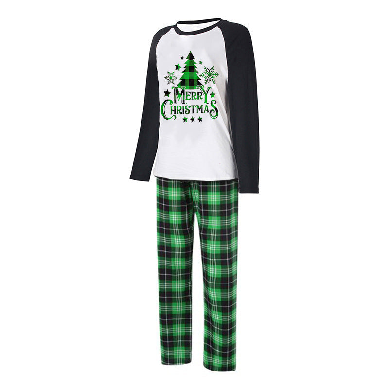 Green Plaid Christmas Tree Pattern Family Matching Pajamas Sets (with Pet's dog clothes)