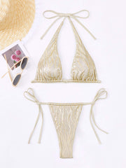 Two-piece lace-up lamé glitter bikini