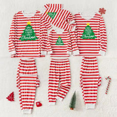 Red and White Striped Christmas Tree Fmalily Matching Pajamas Sets