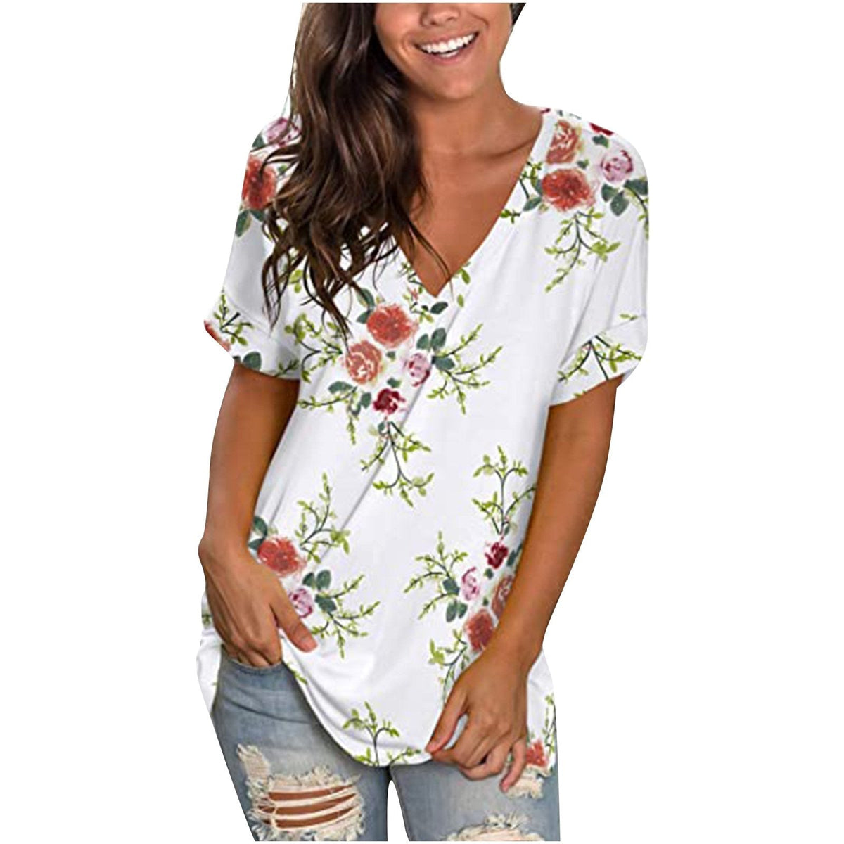 V-neck Printed Short-sleeved Top