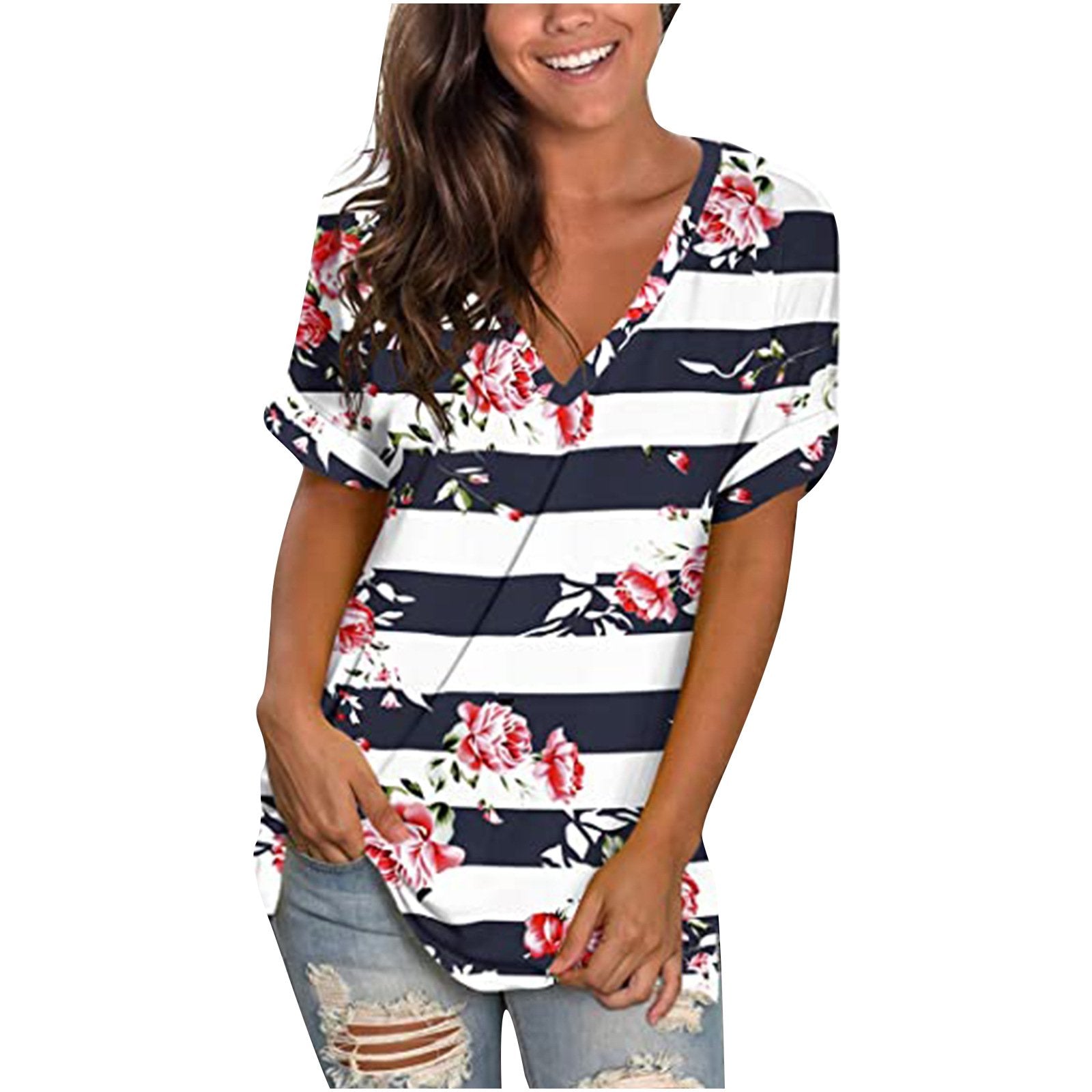 V-neck Printed Short-sleeved Top