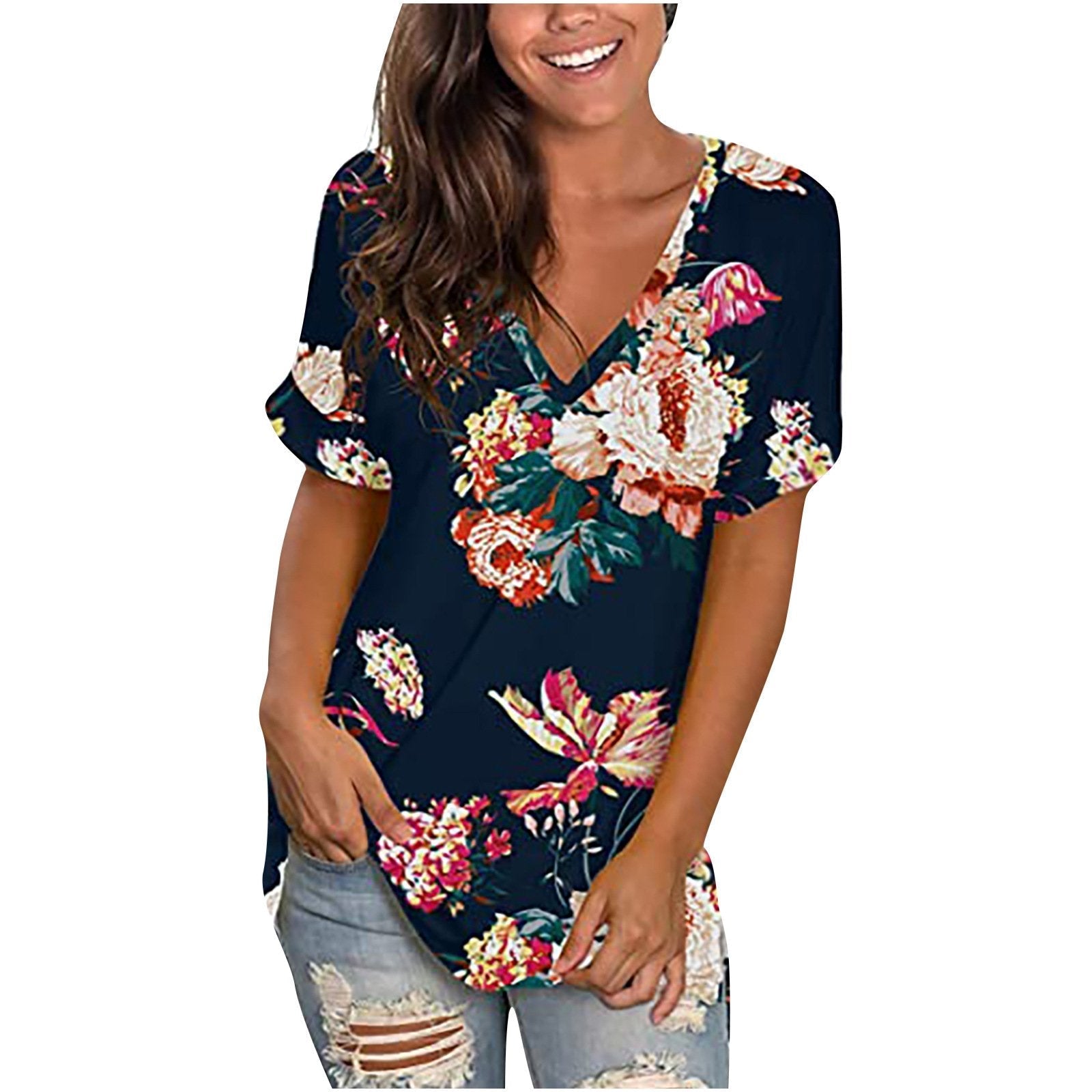 V-neck Printed Short-sleeved Top