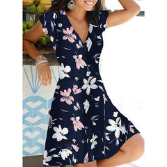 Slim pullover women's dress short sleeve floral dresses