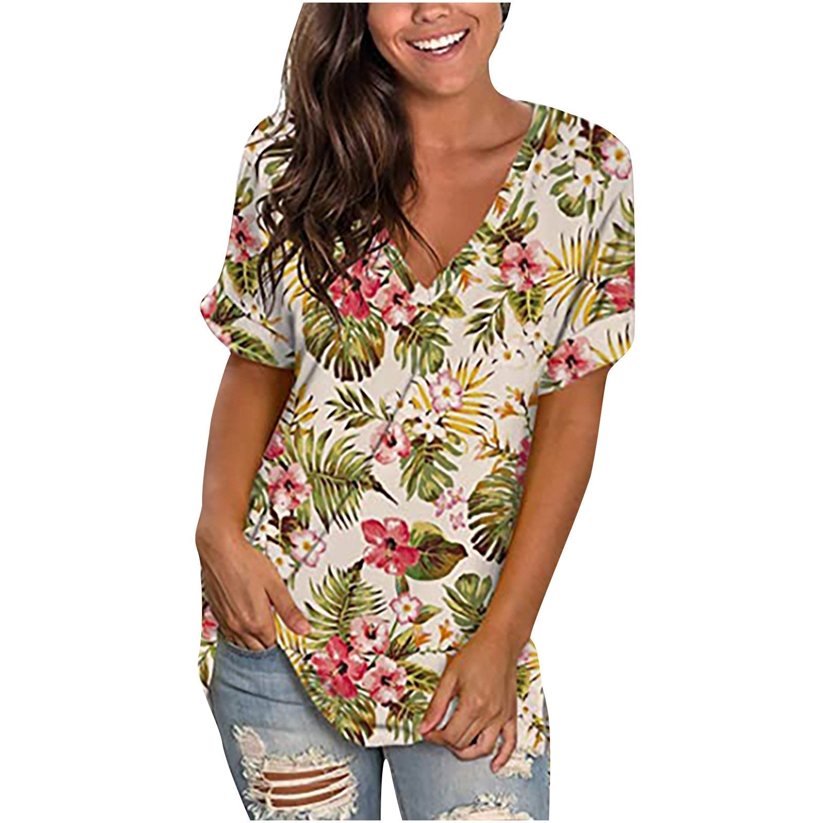 V-neck Printed Short-sleeved Top