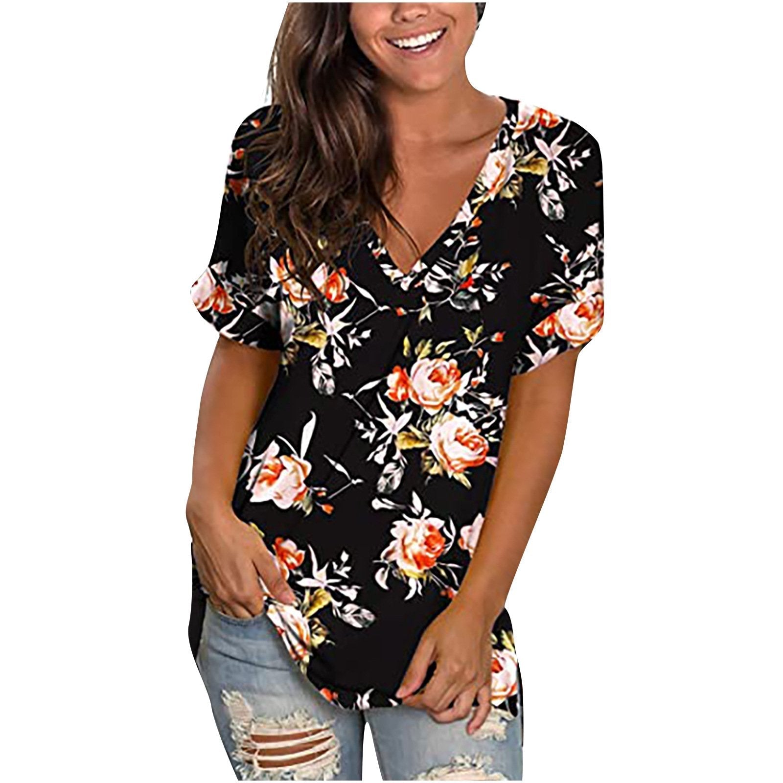 V-neck Printed Short-sleeved Top