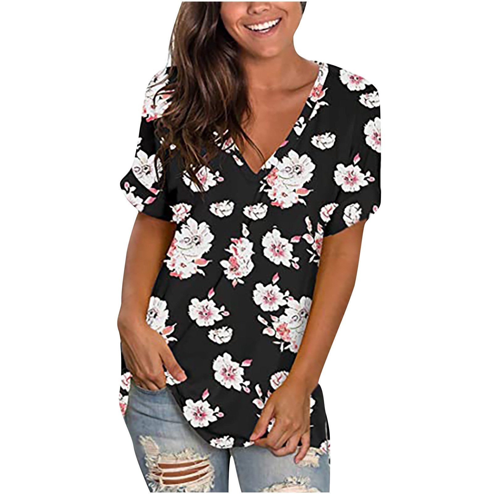 V-neck Printed Short-sleeved Top