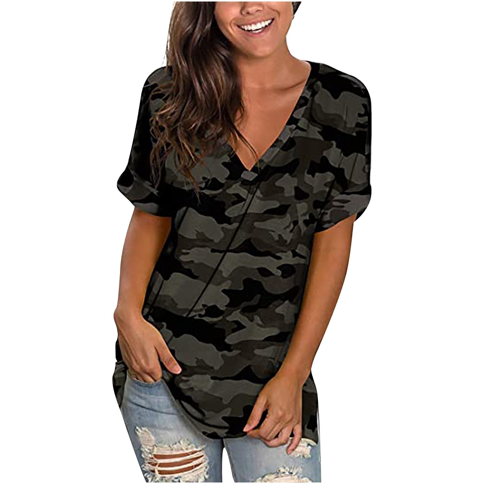 V-neck Printed Short-sleeved Top