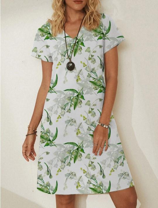 Summer Casual Fashion V-neck Floral Pattern Short Sleeve Loose Beach Dress 2021