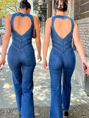 TARUXY Backless Heart Cutout Bodycon Jumpsuit For Women Casual Sleeveless Slim One-Piece Outfits Retro Denim Jumpsuits New 2023