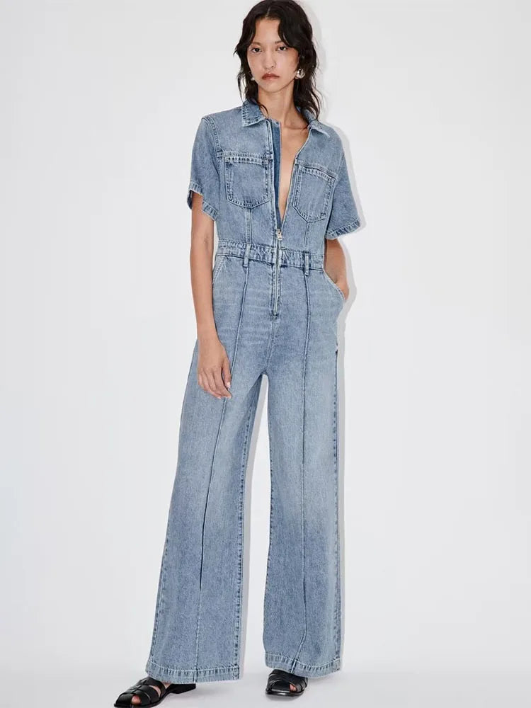 TARUXY Denim-Overalls für Damen, lockere Mode, blau, einteilig, für Damen, Herbst/Winter, Straße, Overalls mit hoher Taille, Damen-Bodysuit 