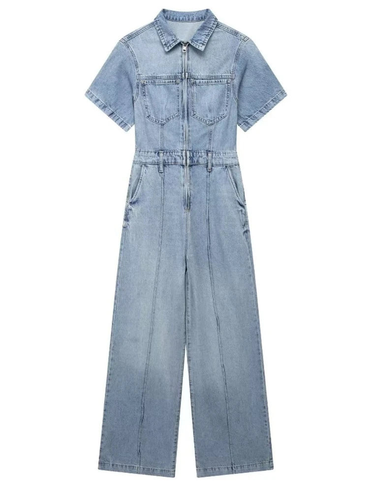 TARUXY Denim-Overalls für Damen, lockere Mode, blau, einteilig, für Damen, Herbst/Winter, Straße, Overalls mit hoher Taille, Damen-Bodysuit 