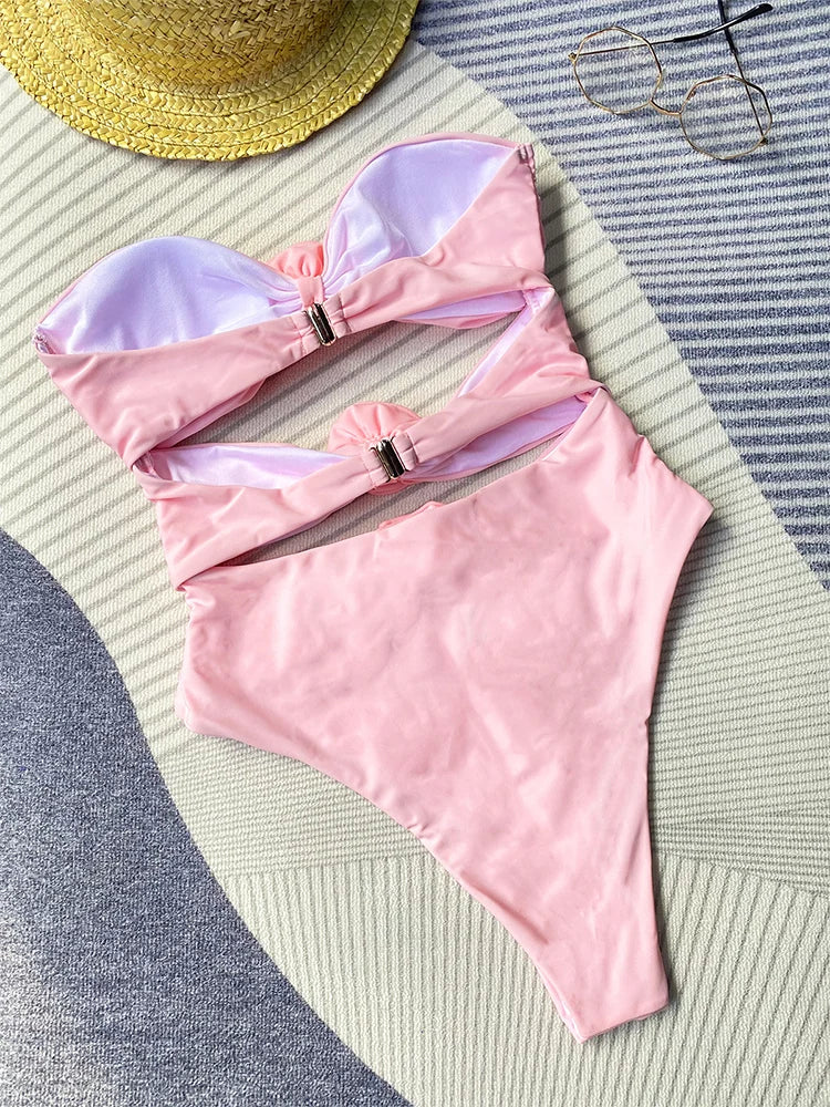 TARUXY Blumenbikini für Damen, sexy Mädchen, aushöhlen, schlanke Bademode für Damen, Strandurlaub, schulterfrei, sexy Bodysuit, Dessous 