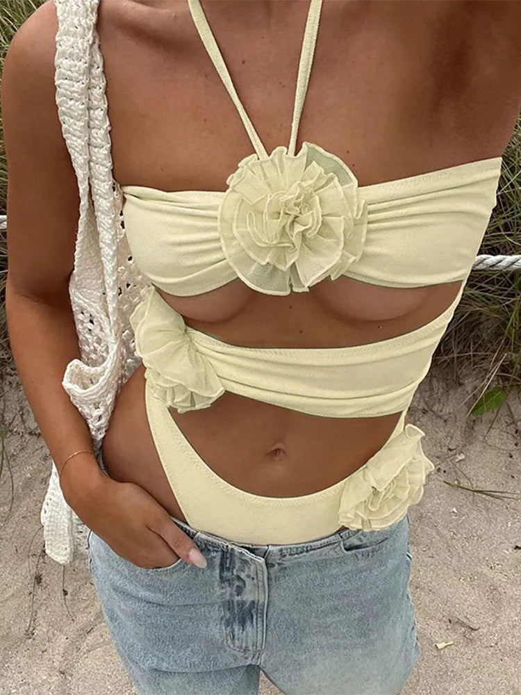 TARUXY Blumen Aushöhlen Sexy Bodysuit Dessous Figurbetont Durchsichtig Schlank Einteiler Damen Strandurlaub Spitzenbodys Damen 