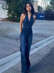 TARUXY Y2k Denim Jumpsuit Women 2023 New V-Neck Sleeveless Slim Bodycon Jumpsuits Overalls Streetwear One Piece Outfits Jeans