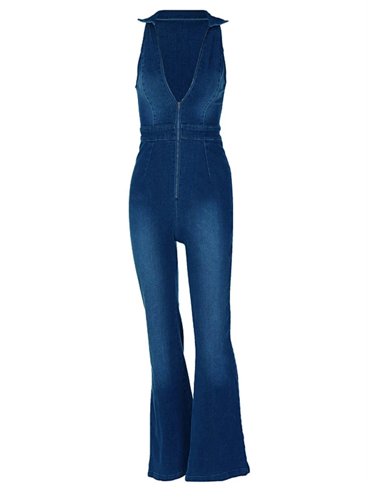 TARUXY Y2k Denim Jumpsuit Women 2023 New V-Neck Sleeveless Slim Bodycon Jumpsuits Overalls Streetwear One Piece Outfits Jeans