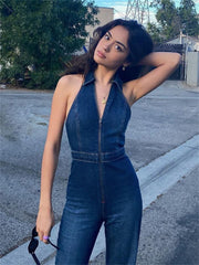 TARUXY Y2k Denim Jumpsuit Women 2023 New V-Neck Sleeveless Slim Bodycon Jumpsuits Overalls Streetwear One Piece Outfits Jeans