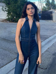 TARUXY Y2k Denim Jumpsuit Women 2023 New V-Neck Sleeveless Slim Bodycon Jumpsuits Overalls Streetwear One Piece Outfits Jeans