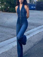 TARUXY Y2k Denim Jumpsuit Women 2023 New V-Neck Sleeveless Slim Bodycon Jumpsuits Overalls Streetwear One Piece Outfits Jeans