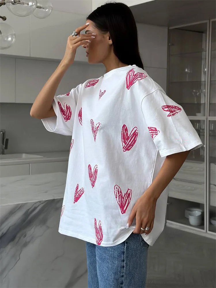 Tossy Summer Printed T-shirt Pullover Female Short Sleeve Fashion Casual High Street Loose Contrast Tee Patchwork Women T-shirt