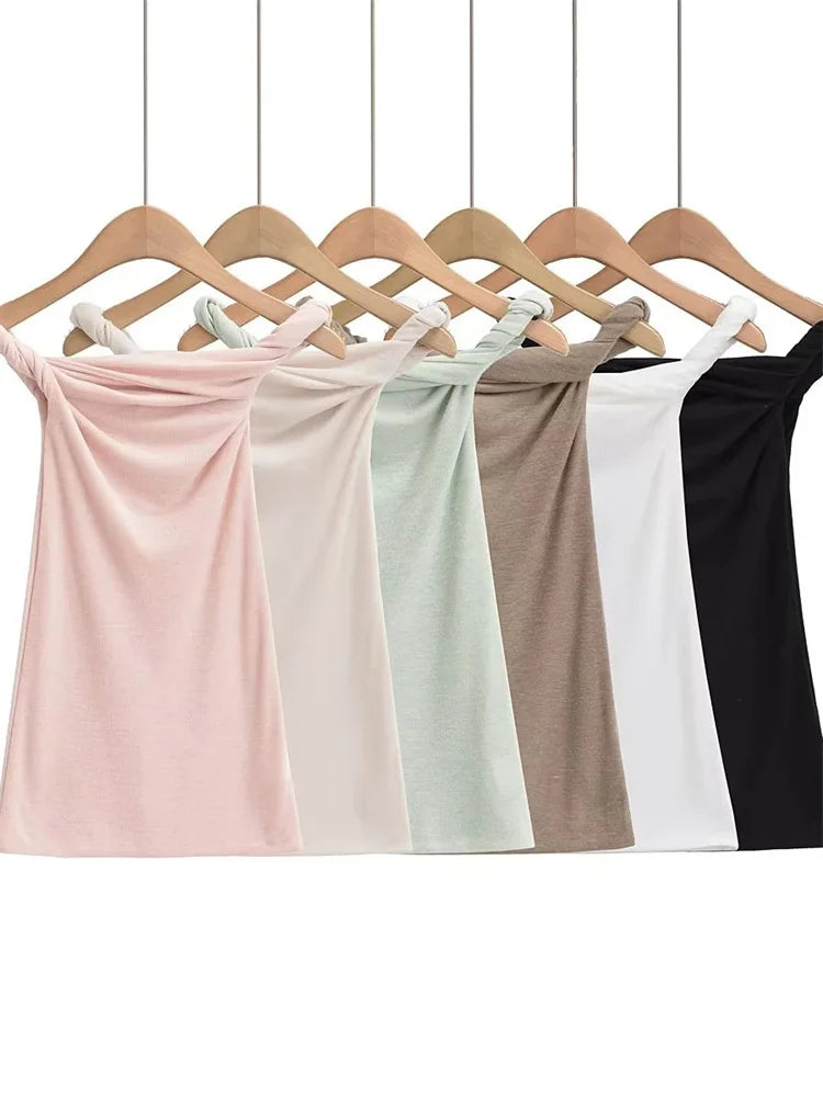 Tossy Twist Off-Shoulder Slim T-shirt Solid Patchwork Elegant Backless Women’s Top Y2k Top Pleated Casual Strapless Pullover Tee