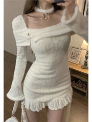 Y2K Party Dress Women Long Sleeve Square Collar French Sweet Mini Dress 2024 Spring New Korean Fashion One Piece Vestidos Mujer