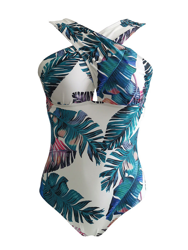 Cropped Floral Print One-Piece Swimsuit