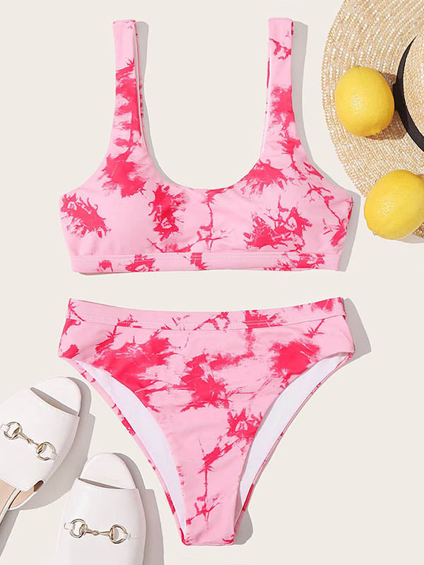 Blooming Gradient U-Neck Split Bikini Swimsuit