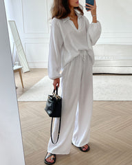 Simple V-Neck Casual Two-piece Set